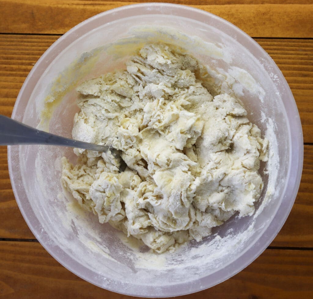 mixing the dough with a spoon